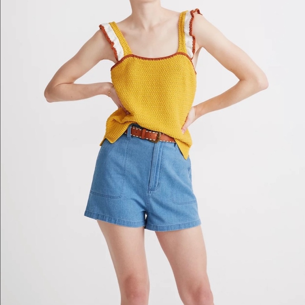 Madewell Colorblock Crocheted Ruffle Strap Sweater Tank - Small